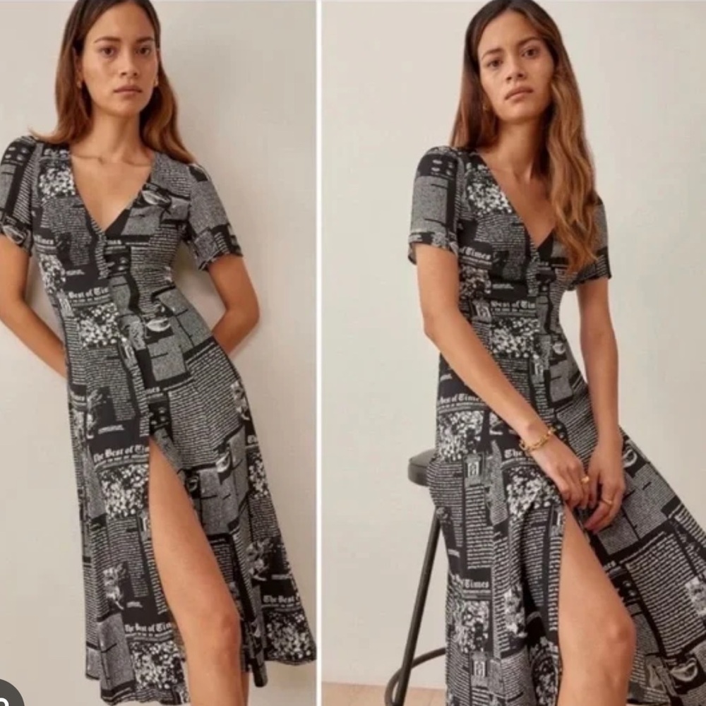 Reformation Locklin Newspaper Print Dress